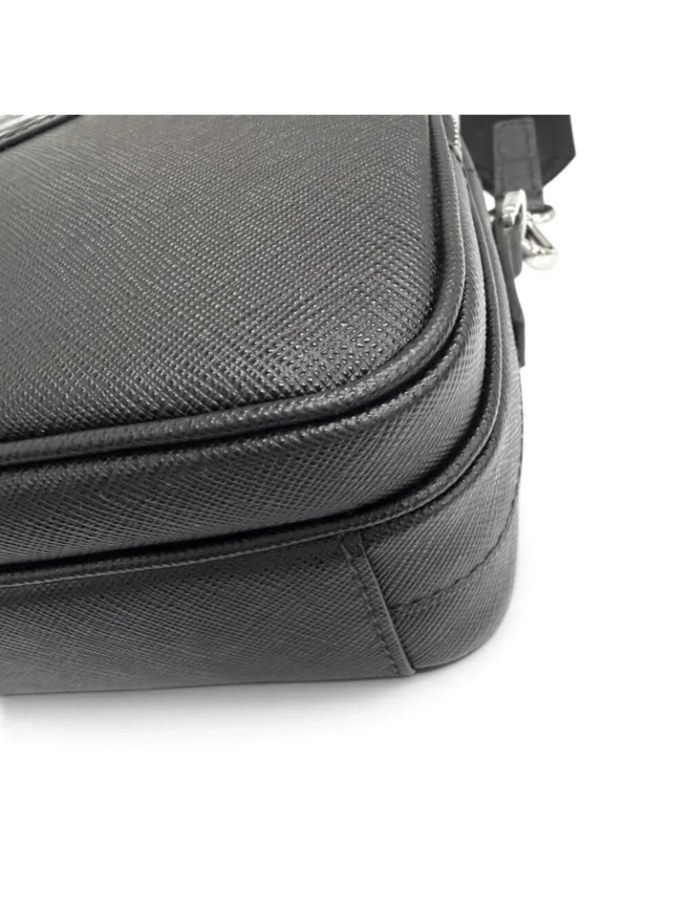Prada Saffiano Leather Triangle Logo Shoulder Bag Black